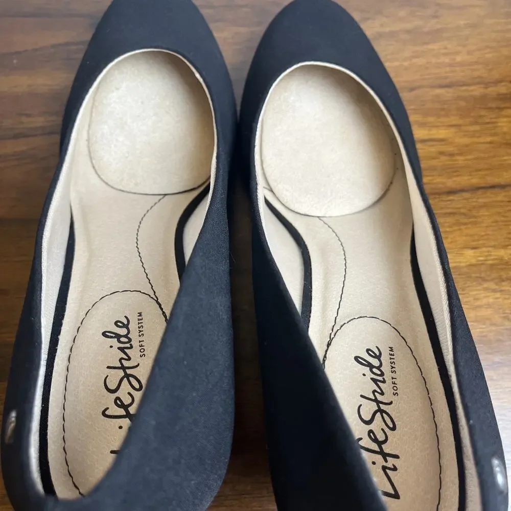 Life Stride Womens PARIGI Pumps Size 11M Black Fabric Heels SoftSystem Boss Prep
